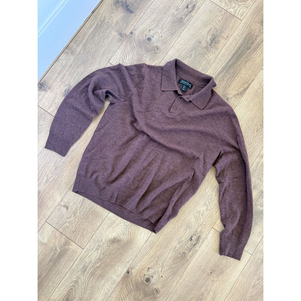 CHRISTIAN LACROIX L mens 100% extra fine merino wool quarter button sweater